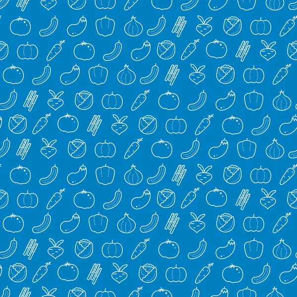 Icono vegetal patrón de vectores sin costura. Iconos de alimentos fondo azul . — Vector de stock