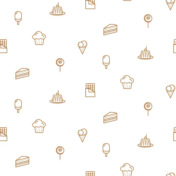 Pastry line icons seamless vector pattern. Bakery background. — Stock Vector