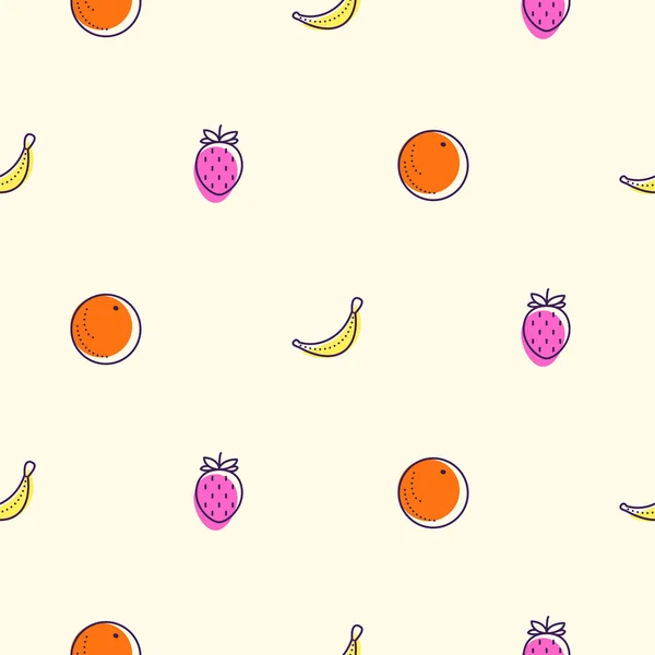 Frutos iconos de colores patrón de vectores sin costura. Contorno alimenticio textura de envoltura repetida . — Vector de stock