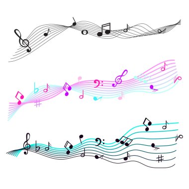 Müzik notaları personel sembolleri işaret. Melodi simgeleri vektör seti.