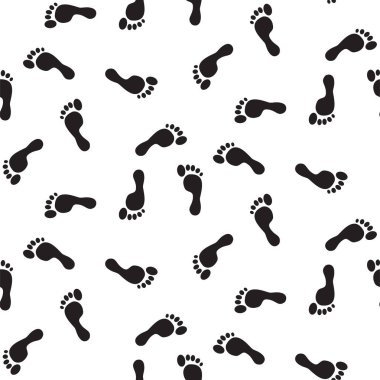 Ayak izi siluetleri vektör dikişsiz desen monokrom baskı.