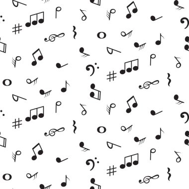 Müzik notaları sembolleri ile dikişsiz desen. Tek renkli arka plan.
