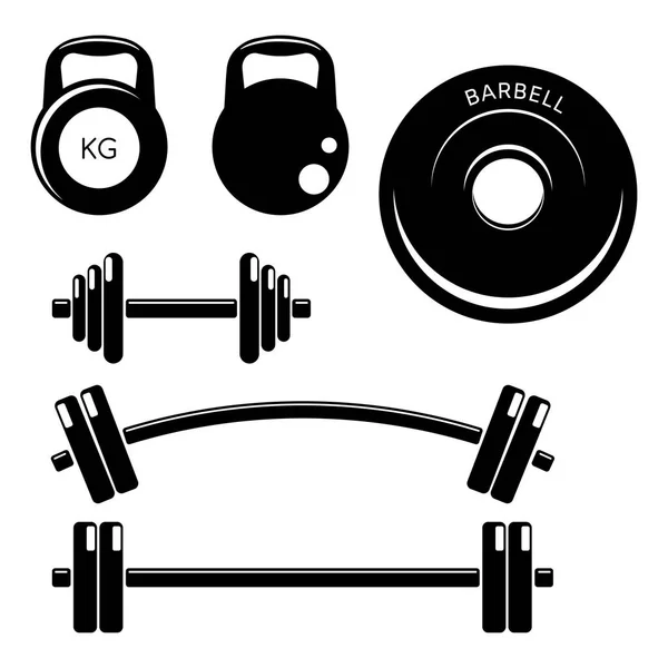 Set spor fitness elemanları ağırlıkları. Siluet simgeleri tarzı.