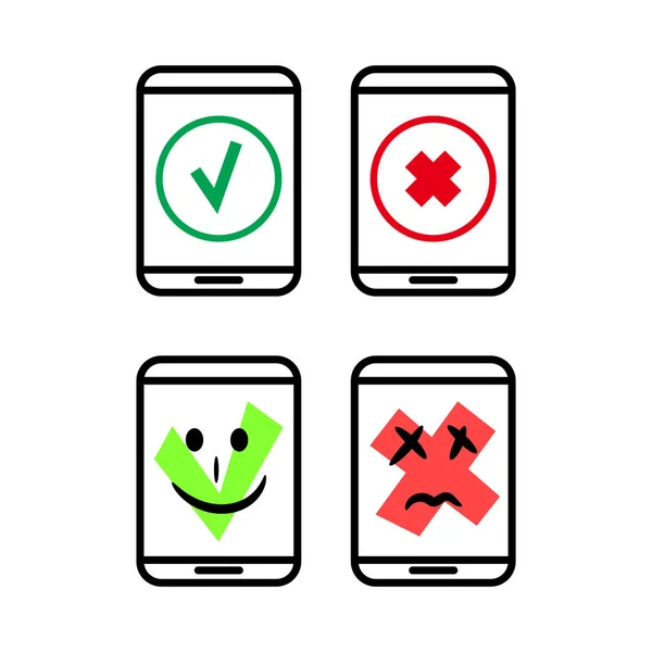 Estado de la aplicación Smartphone ok y vector de aviso de información de error . — Vector de stock