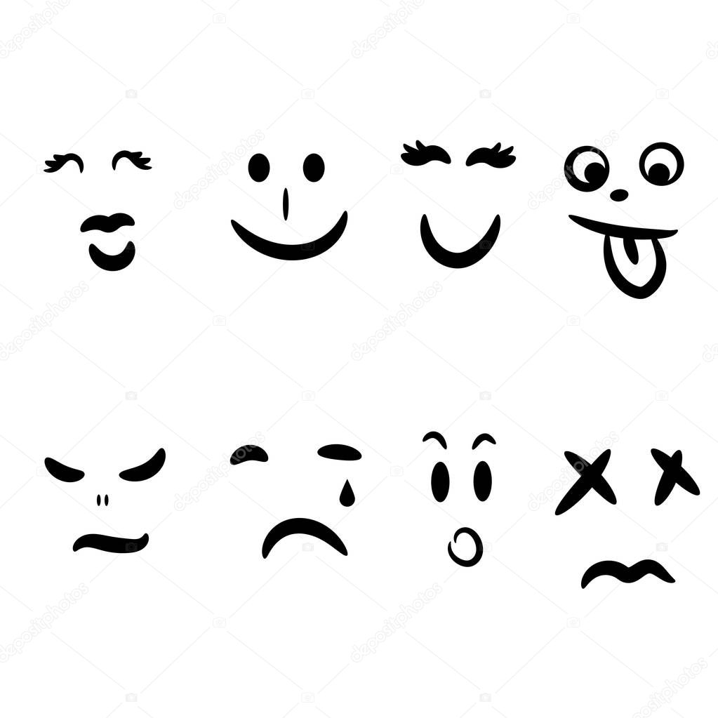 Emoticon hand drawn abstract face emotions expression.