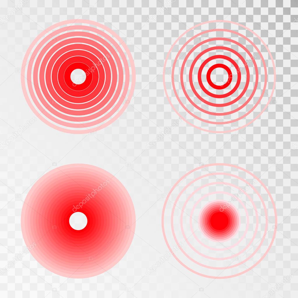 Pain red circles. Target spots pointing pain place vector graphic.