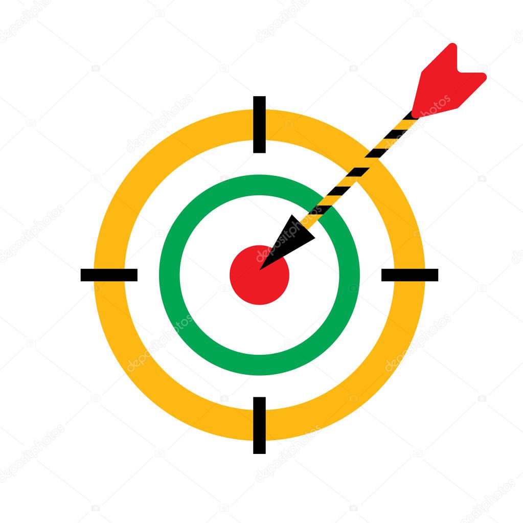 Bullseye darts vector icon with arrow. Hit the target symbol.