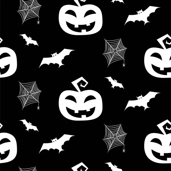 Nahtloses Halloween-Muster mit Fledermäusen, Kürbis und Spinnennetz. — Stockvektor