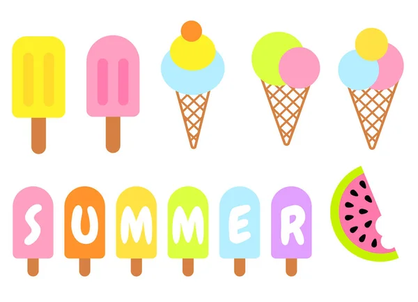 Colección de verano de helado cono y paletas decoración vectorial . — Vector de stock