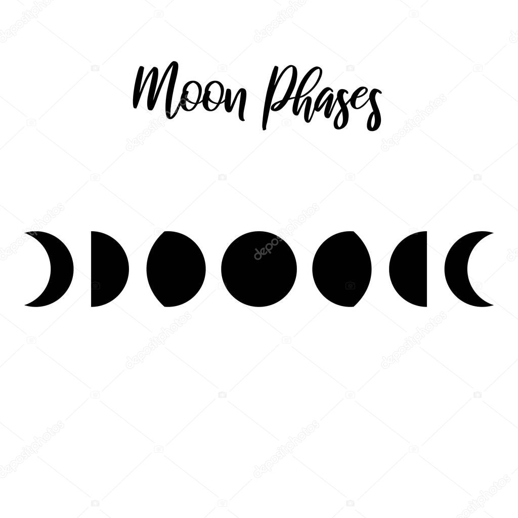 Moon phases simple vector template silhouette.