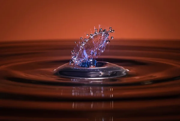 Gotas de água caem na água — Fotografia de Stock