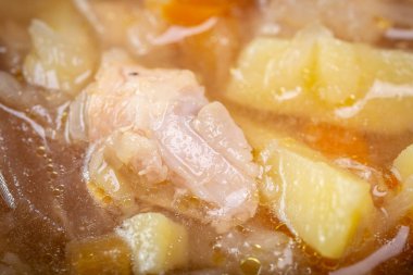 Borsch Çorbası ile ekmek ve sarımsak ev yapımı Rus, Ukrayna Ulusal çorbası