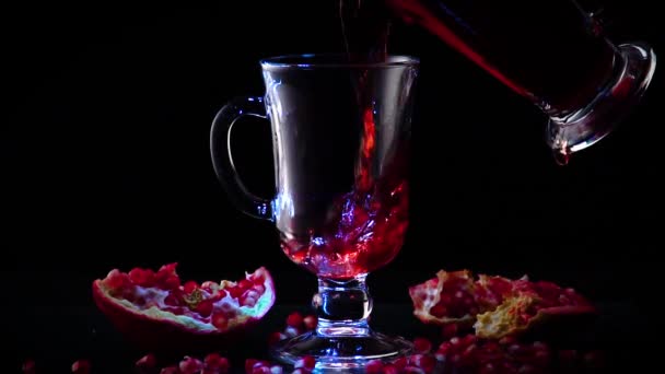 Pomegranate and Pomegranate Juice with Ice — Stock Video