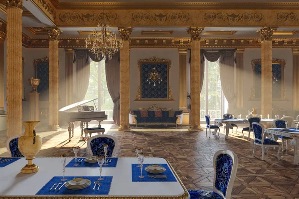 El salón de baile y restaurante en estilo clásico. Renderizado 3D . — Foto de Stock