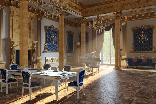Den ballroom och restaurang i klassisk stil. 3D render. — Stockfoto
