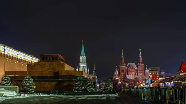 Roter Platz Winterabend Kreml Und Lenin Mausoleum — Stockfoto