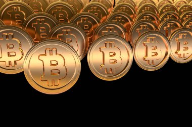 Siyah arka planda altın bitcoin kripto para birimi sikke. 3d render