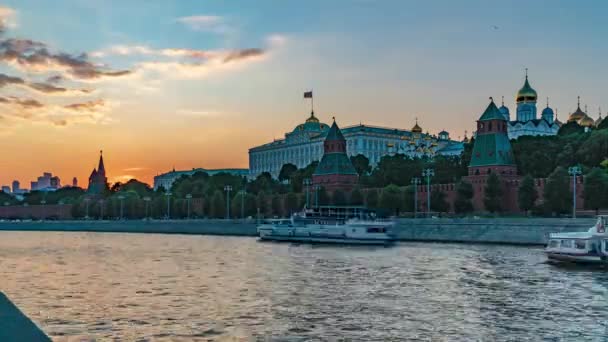 Moskva Kreml Kvällsutsikt Från Älven Timelapse — Stockvideo