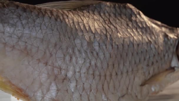 Den Torkade Flodfisken Vobla Närbild Svart Bakgrund — Stockvideo