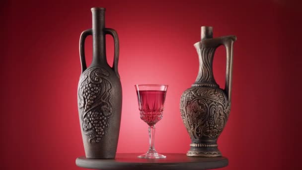 Bottles Georgian Wine Form Greek Amphora — Stock Video