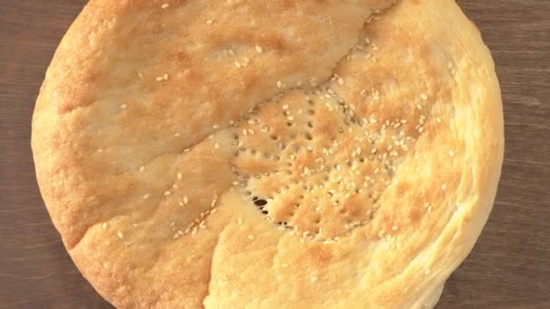 Central Asian Pita Bread Sesame Seeds — Stock Video