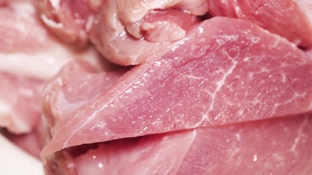 Carne Fresca Rodajas Cerca — Vídeos de Stock