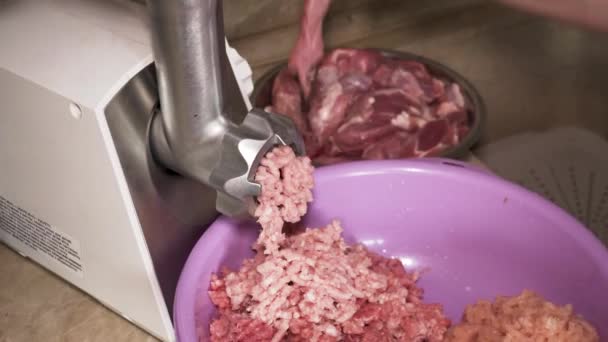 Moedor Elétrico Faz Carne Picada Carne Crua — Vídeo de Stock