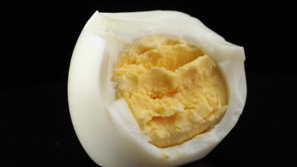 Telur ayam putih menutup pada latar belakang hitam — Stok Video