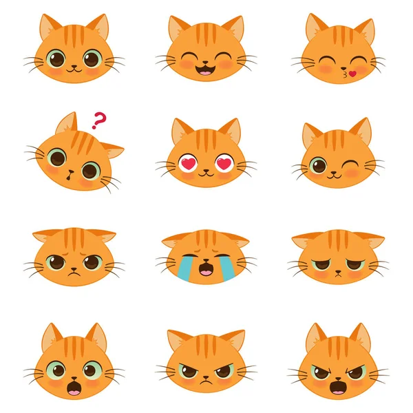 Conjunto de bonitos desenhos animados emoções do gato —  Vetores de Stock