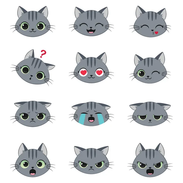 Set di simpatiche emozioni del gatto dei cartoni animati — Vettoriale Stock