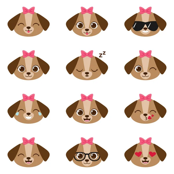 Set gelukkig pup emojis — Stockvector