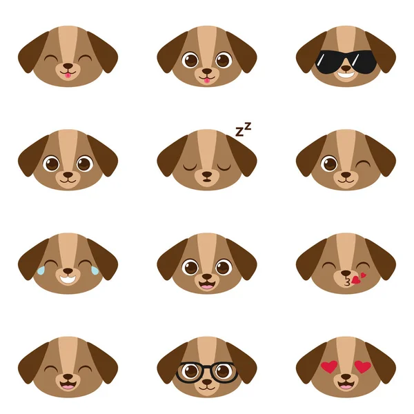 행복 한 강아지 emojis의 세트 — 스톡 벡터