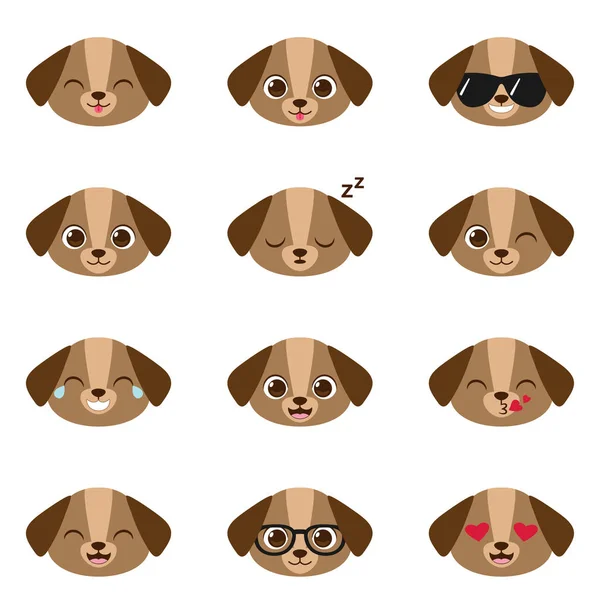 Conjunto de feliz cachorros emojis — Vetor de Stock