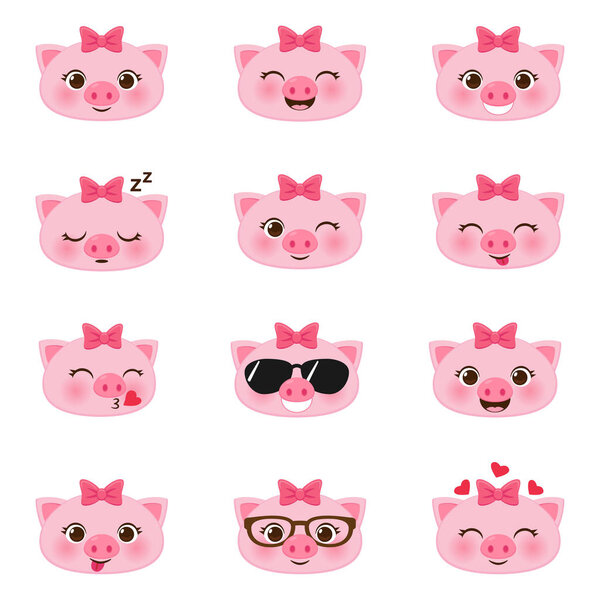 Set of happy pigs emojis