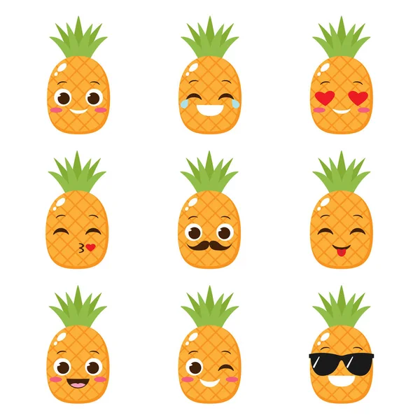 Naranja mandarina de dibujos animados con diferentes expresiones — Vector de stock