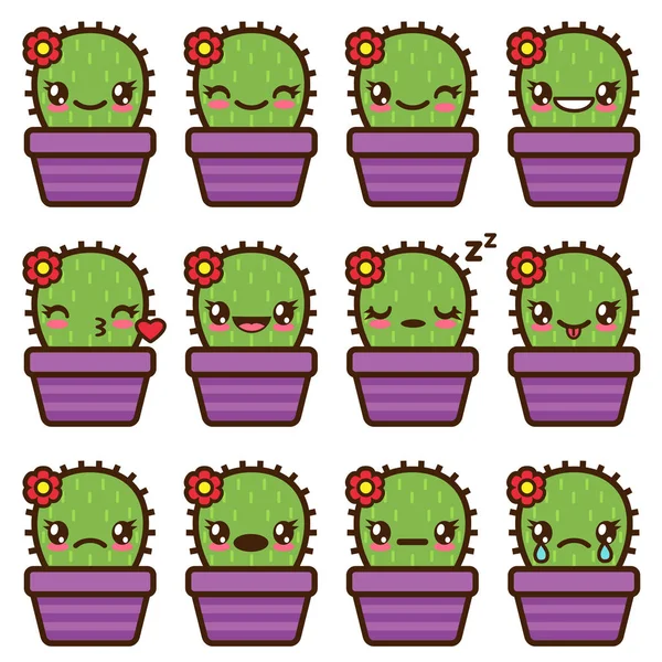 Cute vector cactus emoticons — Stock Vector