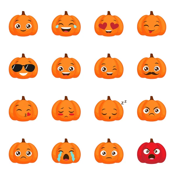 Conjunto de divertidos emoticonos de calabaza para el diseño de otoño — Vector de stock