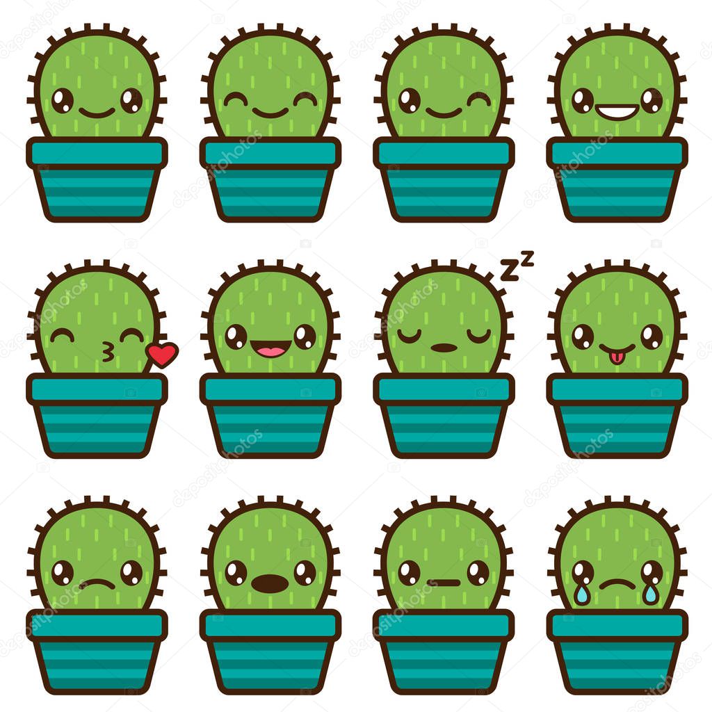Cute vector cactus emoticons