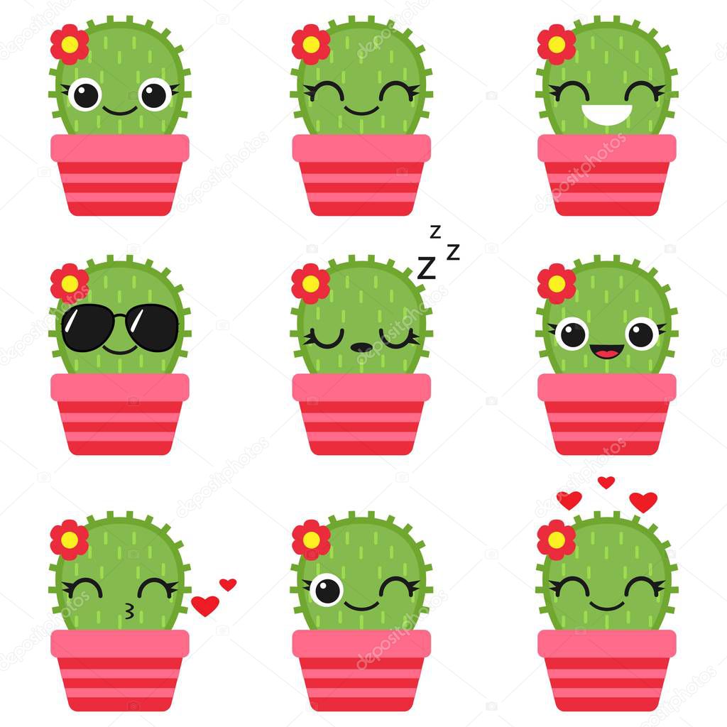 Cute vector cactus in pink pot