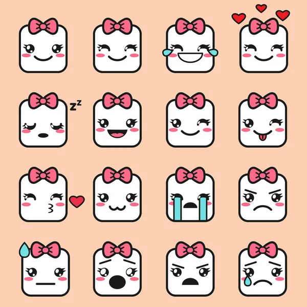 Kawaii se enfrenta a iconos — Vector de stock