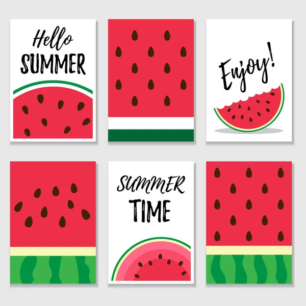 Set kartu musim panas dengan semangka - Stok Vektor