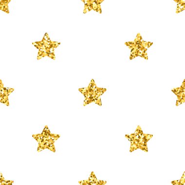 Beyaz arka plan üzerinde altın glitter yıldız ile vektör dikişsiz desen.