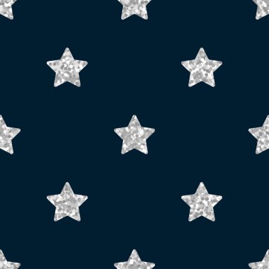 Mavi arka plan üzerinde gümüş glitter yıldız ile vektör dikişsiz desen.