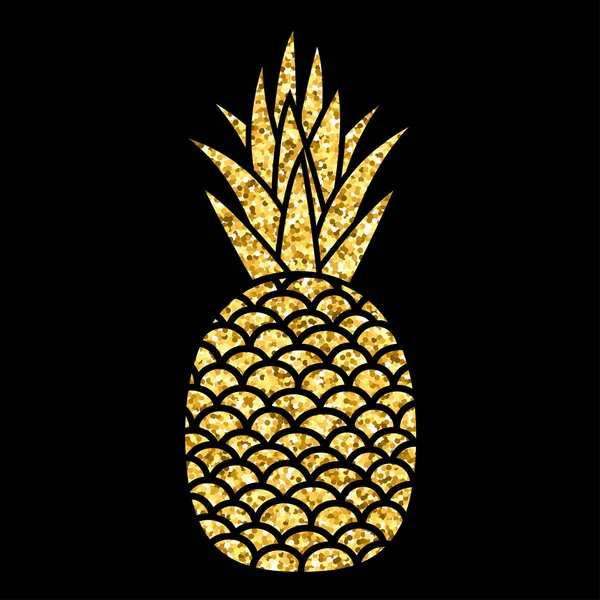 Illustration Vectorielle Ananas Paillettes Sur Fond Noir — Image vectorielle