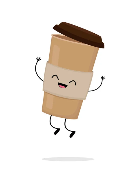 Cute Cartoon Cardboard Coffee Cup Jump Take Away Coffee Funny — Stock vektor