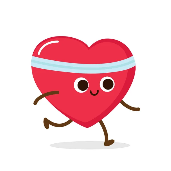 Cartoon Red Heart Run World Running Day Cardio Exercise Sport — Wektor stockowy