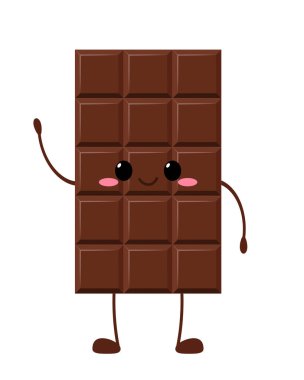 Cute chocolate bar character. Funny chocolate emoji. Cartoon kawaii emoticon vector illustration