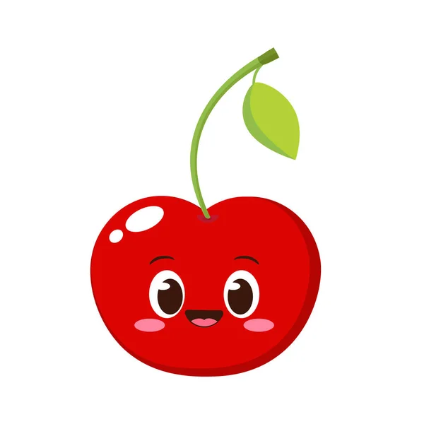 Personagem Cereja Vermelha Feliz Bonito Emoticon Frutas Engraçado Estilo Plano —  Vetores de Stock