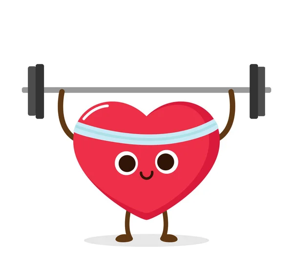 Cartone Animato Rosso Cuore Sollevamento Pesi Esercizio Cardio Attività Sportiva — Vettoriale Stock