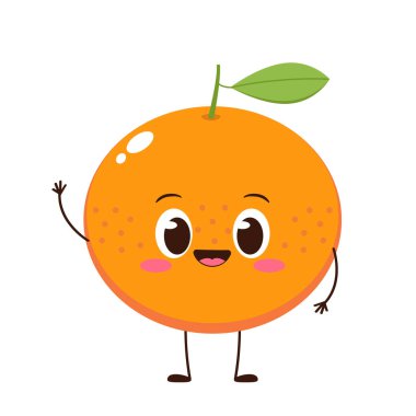 Sevimli mutlu turuncu karakter. Düz stil ile komik meyve simgesi. Citrus emoji vektör çizimi. Sağlıklı vejetaryen yemekleri